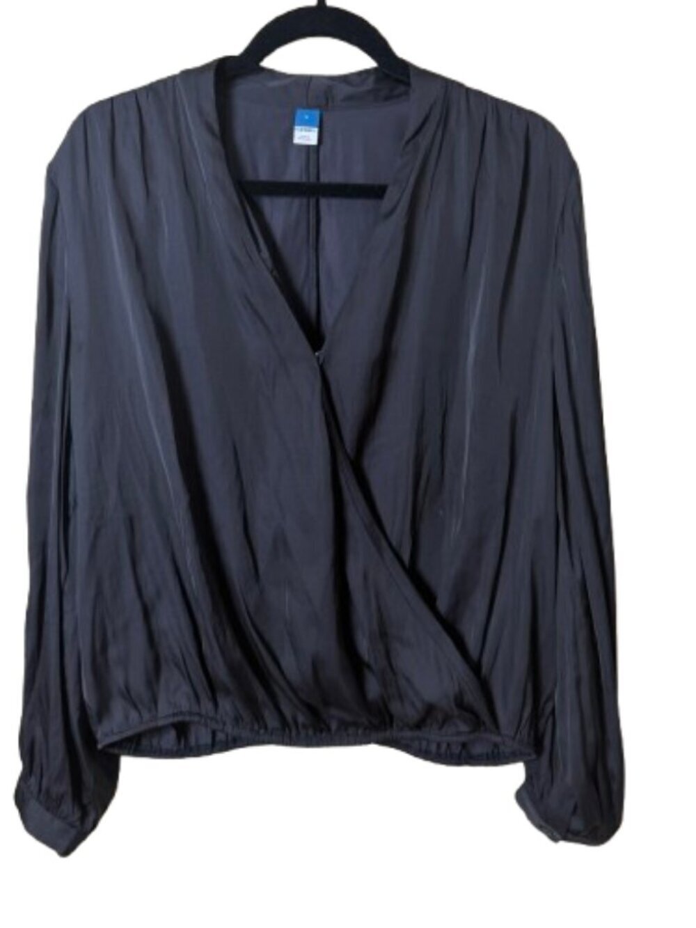 OLD NAVY Silky Satiny Wrap Front Long Sleeve Top Size Large Black Blouse